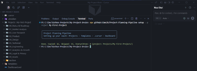 Cursor-Dateibaum mit Projects und My-First-Project inkl. Stufenordnern